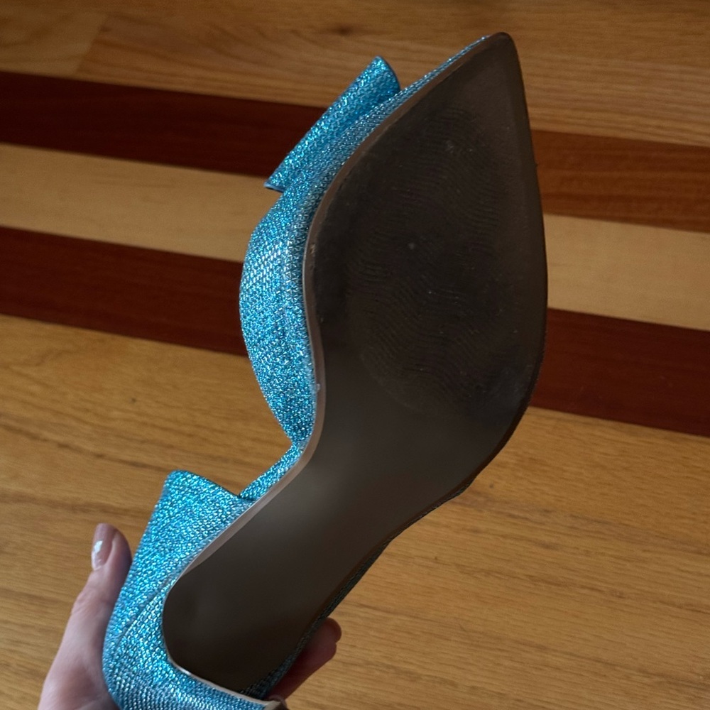 Betsey Johnson Elegant Blue Bow Glitter High Heels - Picture 5 of 5